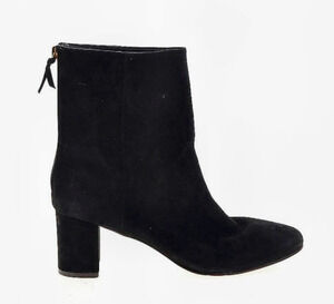 J. Crew Black Suede Round Toe High Ankle Back Zip Chunky Heel Boot Womens Sz 9